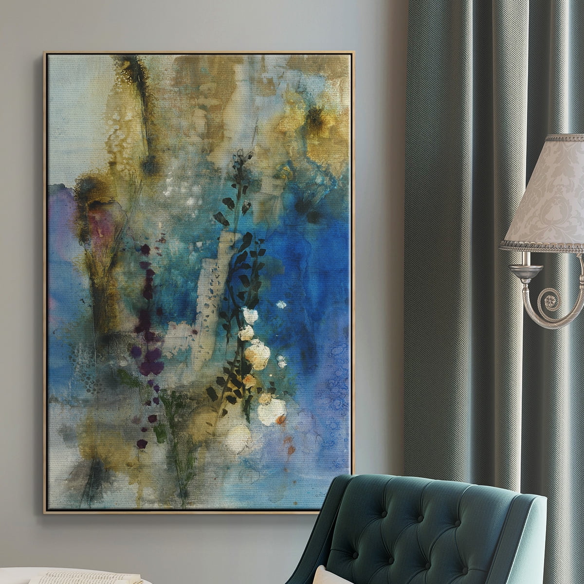 Immerge I Framed Premium Gallery Wrapped Canvas - Ready to Hang - 25 x 37 - Natural Wood Floating Frame