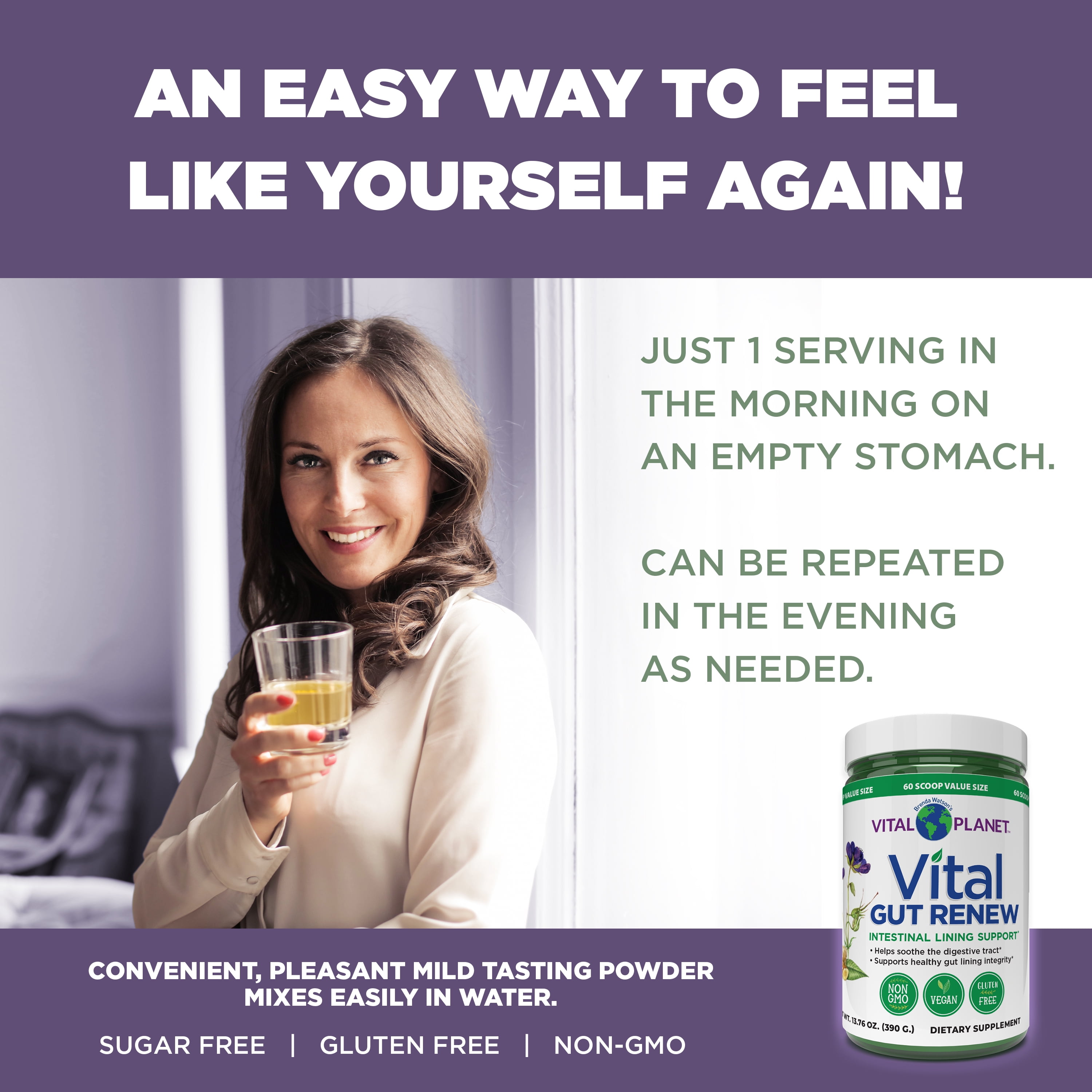 Vital Planet - Vital Gut Renew Powder Supplement for Leaky Gut Repair with L-Glutamine 6000mg 13.76 OZ