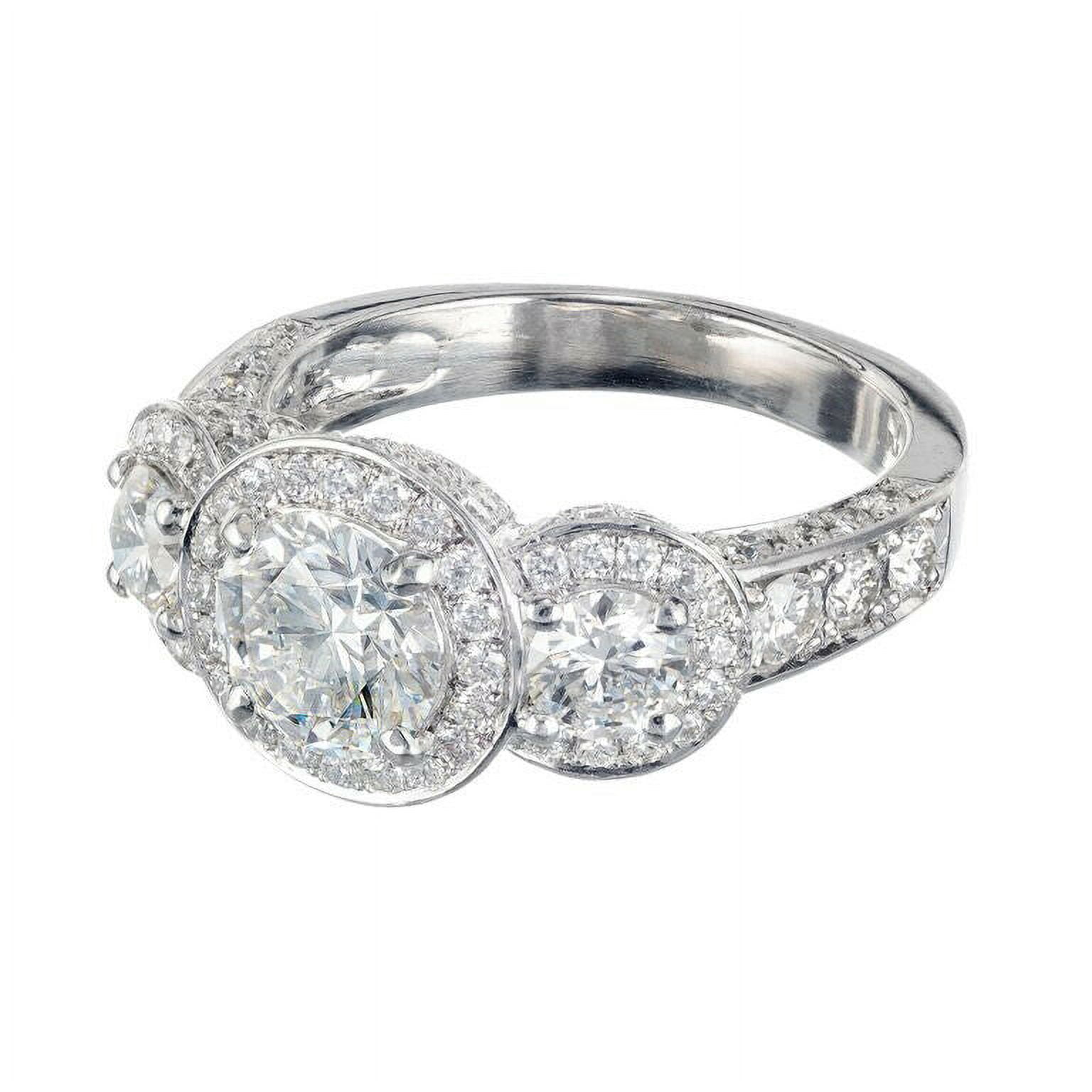 HeartsAndYou 3ct Round Cut Moissanite Engagement Ring for Women Triple Halo Trilogy 18k White Gold over Silver