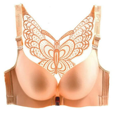 

TQWQT Women S Solid Bra Wire Free Underwear Front Closure Butterfly Backless Bra Complexion 36/80CDE