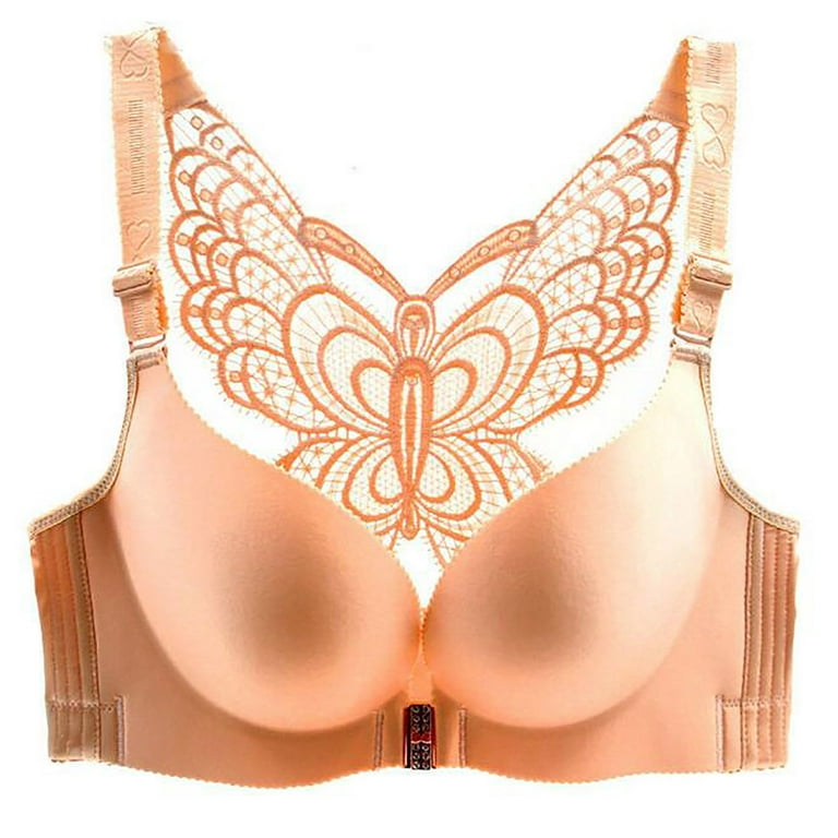 Mlqidk Women'S Solid Bra Wire Free Underwear Front Closure Butterfly  Backless Bra,Complexion 38/85B 