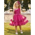 thumbnail image 7 of IBTOM CASTLE Toddler Kids Girls Pageant Sequin Flower Dress, Shiny Asymmetric Shoulder Formal Party Tiered Tulle Gowns 2-8T Red, 7 of 7
