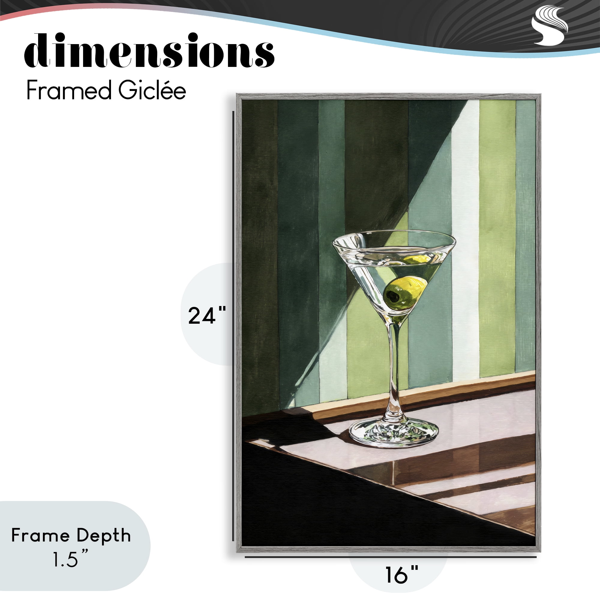 Stupell Industries Olive Martini in Sun Beam Gray Framed Giclee Art, design by Petal Prints Design