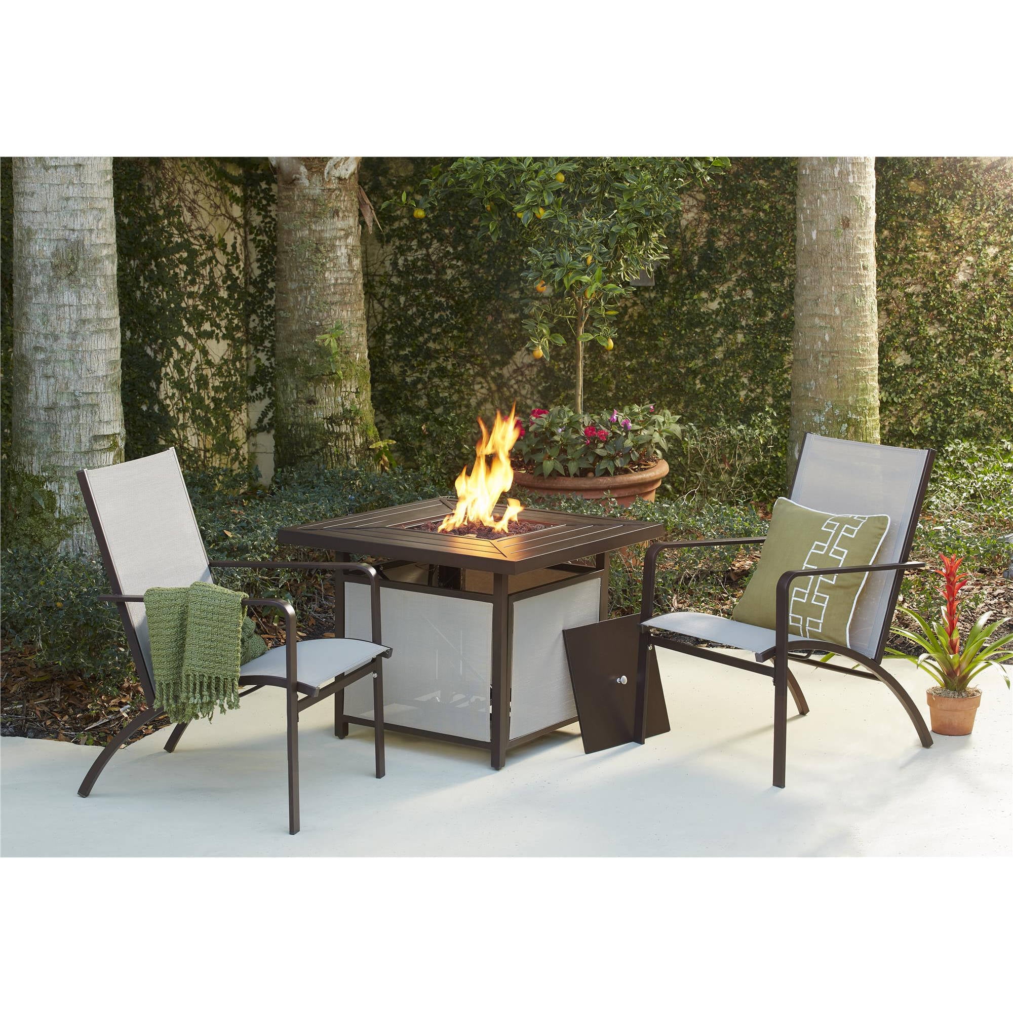 Cosco Outdoor Living Stone Lake 3-Piece Conversation Set with Firepit, Brown by Cosco