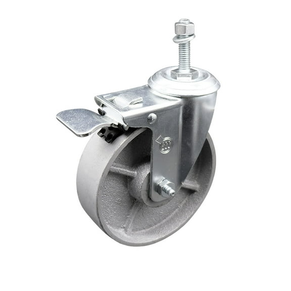 Semi Steel Swivel TS Caster w/Roller Bearing-5" Wheel&3/8" Stem w/Total Lock BRK