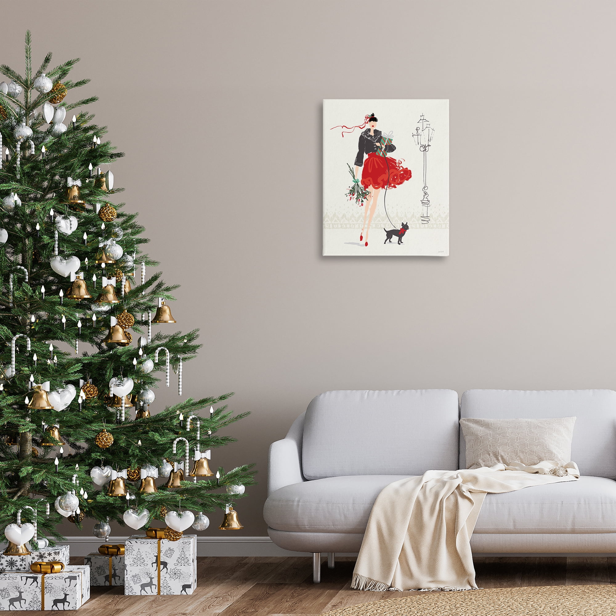Stupell Industries Holiday Fashionista Girl Holiday Painting Gallery Wrapped Canvas Art Prints Wall Art, 24 x 30