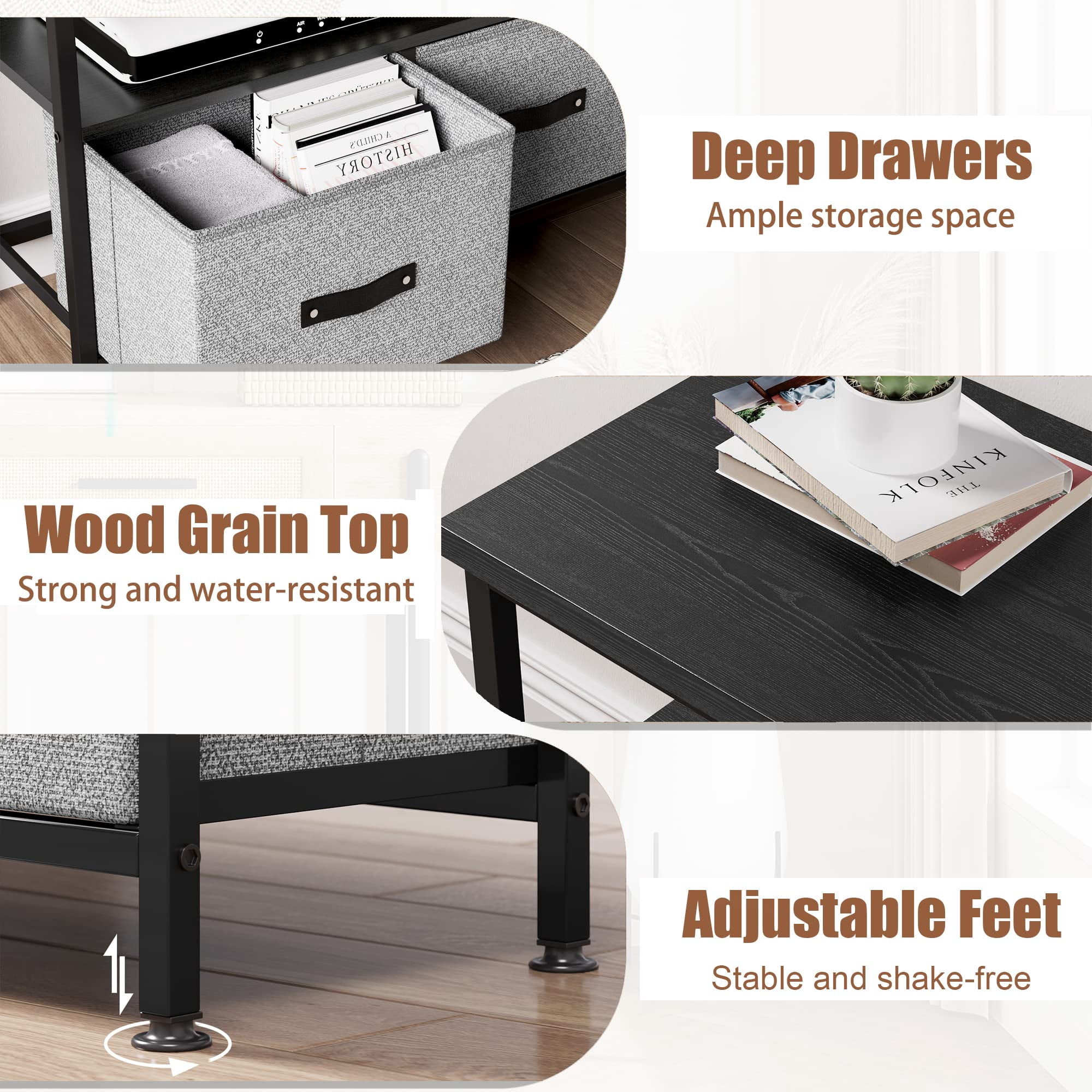 DSstyles Durable Television Stands, Metal Wood Grey, 47.3” x 11.8” x 22.5”