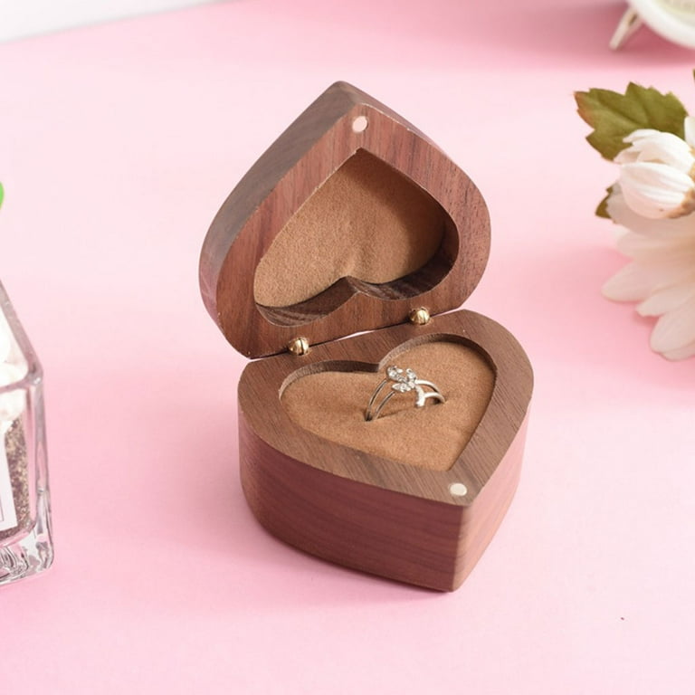 Square Shaped Wood Ring Box Portable Jewelry Box Holder Engagement