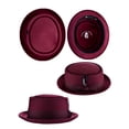 thumbnail image 3 of NYFASHION101 Men's Crushable Wool Felt Porkpie Hat with Feather HE09 Burgundy-S/M, 3 of 3