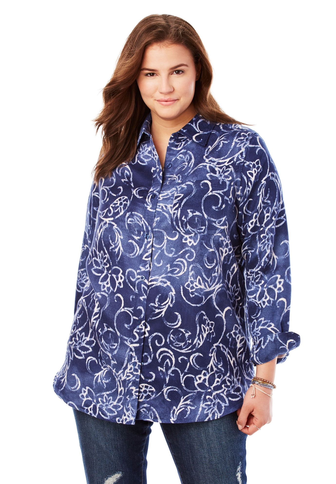 Woman Within Plus Size Soft Sueded Button Down Shirt Blouse - Walmart.com