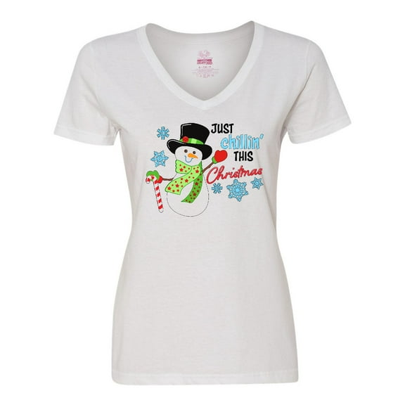 Inktastic Just Chillin' This Christmas Fun Snowman in Top Hat Women's V-Neck T-Shirt