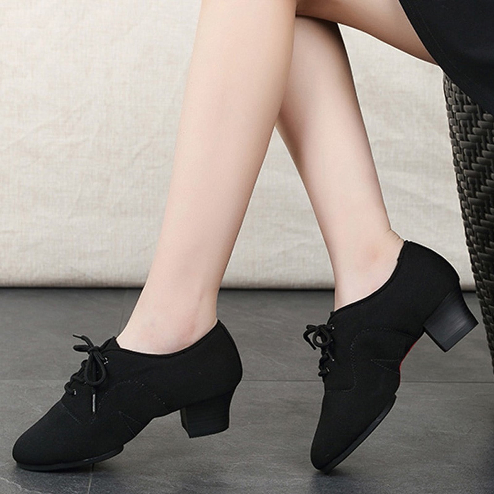 Womens Ladys Oxford Leather Sole Heel Sneaker Ballroom Modern Latin Dance Shoes
