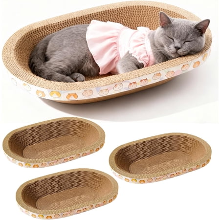 3 Pack Large Cat Scratcher Cardboard Oval Bed Scratch Pad Board Lounge Couch for Indoor Cats Bowl Shaped Scratching Post Nest Grinding Claw Furniture Protector