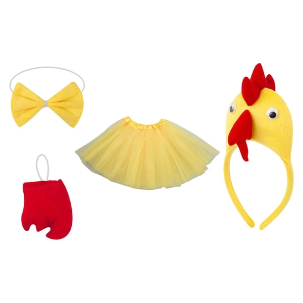 Disfraz de pollo de 4 piezas con falda tutú y lazo para cumpleaños y carnaval. Amarillo