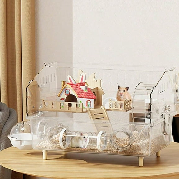 Large Hamster Cage 17x11x13 Inch Acrylic Habitat MultiLevel Enclosure for Dwarf/Syrian Hamsters Mice Gerbils Ventilated Design Removable Base (Red Villa 17x11x13)