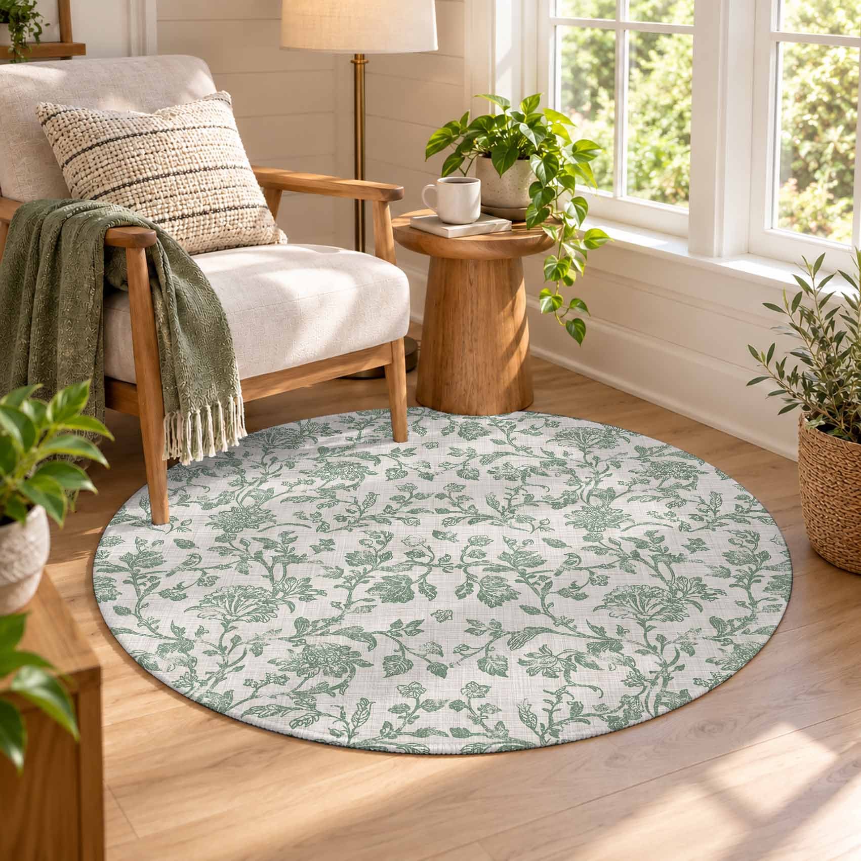 Retro Farmhouse Floral Plant Texture Area Rug for Living Room Bedroom Rug 3ft Rustic Plant on Linen Washable Rugs Soft Non-Slip Floor Mat for Dining Room Nursery Home