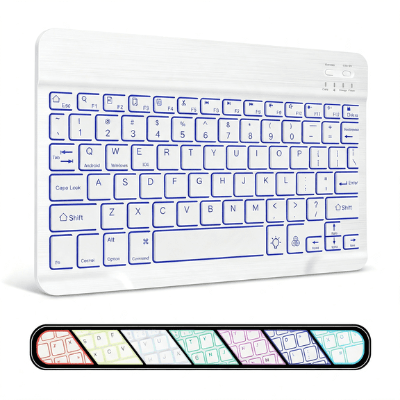GJX Slim 7-Color Backlit Bluetooth Keyboard for Ipad, Tablets & Phones | Universal Rechargeable Portable Keyboard for Ipad Pro/Ipad Air/Ipad 9.7/Ipad 10.2/Ipad Mini & Other Ios Android Windows