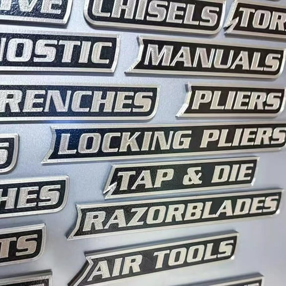 12 Pack of Magnetic Toolbox Labels, 3D-Printed Toolbox Organization Emblems Magnetic Tags Set of 12, Reusable Tool Box Drawer Labels Magnet, Tool Chest Organizer Stickers Fits All Steel Box(Black)