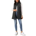 thumbnail image 2 of Women's Long Puffer Vest Stand Collar Sleeveless Puffy Jackets Lightweight Gilet Quilted Warm Coat S Black, 2 of 6