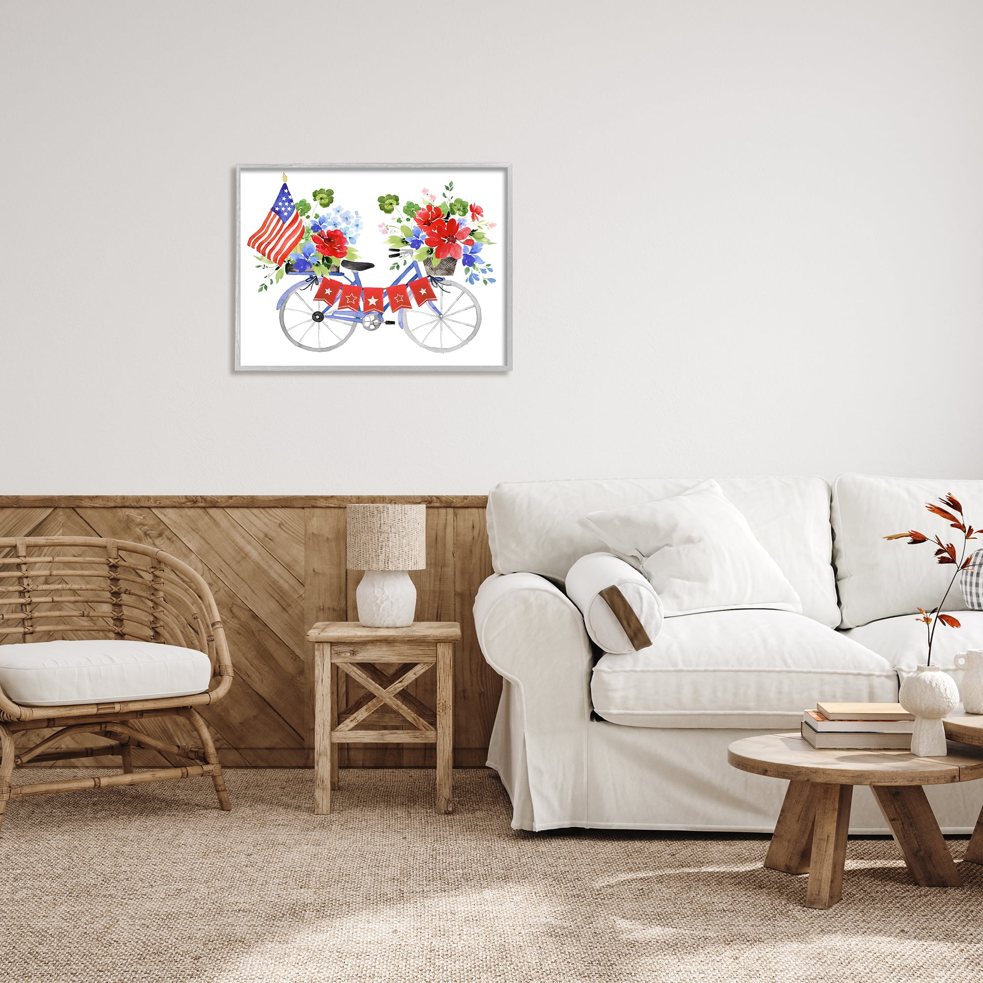 Stupell Industries Floral Americana Bicycle Transportation Painting Gray Framed Art Print Wall Art, 30 x 24