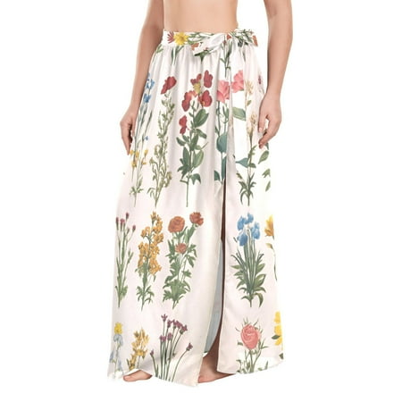FORMRS Beach Sarong for Women Semi-Sheer Wrap Skirt Swimsuit Cover Up  Beige Wildflowers