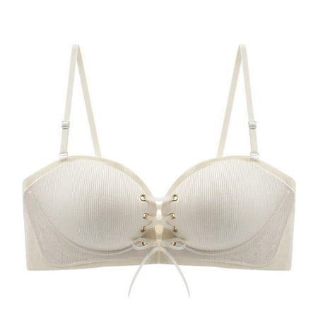Fesfesfes Strapless Bras for Women Front Lace Up Bras Anti-slip Underwear Gathered Wipe Bras Anti-slip Traceless Bra for Young Women