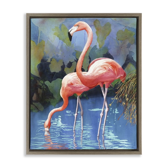 Stupell Industries Traditional Flamingos in Lush Pond Brown Floating Frame Canvas Art, 25 x 31, by Christine Reichow