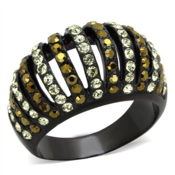 Luxe Jewelry Designs Women's Black IP Stainless Steel Tapered Ring with Multi Color Crystals - Size