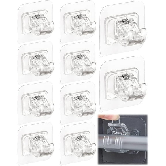 LQQBOX 10 Pcs Plastic No Drill Curtain Rod Brackets No Drilling Self Adhesive Curtain Rod Holder Hooks Nail Free Adjustable Hooks Curtain Hangers For Bathroom Kitchen Home Bathroom And Hotel
