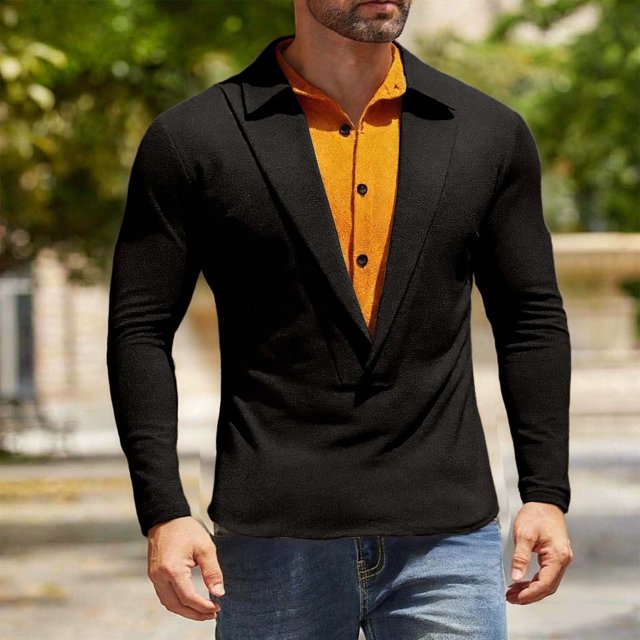 pstuiky mangas largas para hombre, Blusa/camiseta informal elegante a rayas de manga larga con cuello, botones y bolsillo para hombre top de hombre m