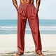 thumbnail image 4 of Pantalones largos de poliéster para hombre, informales, lisos, rectos, con cordón, con bolsillo y cintura elástica, 4 of 7