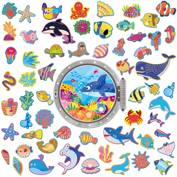 Sea Animals Magnets, 60 PCS Cruise Ship Door Decorations Ocean Theme, Waterproof Fridge Magnets for Refrigerator, Room, Classroom, Carnival Cruise Party Supplies, Durable Magnetic Decor, Multicolor