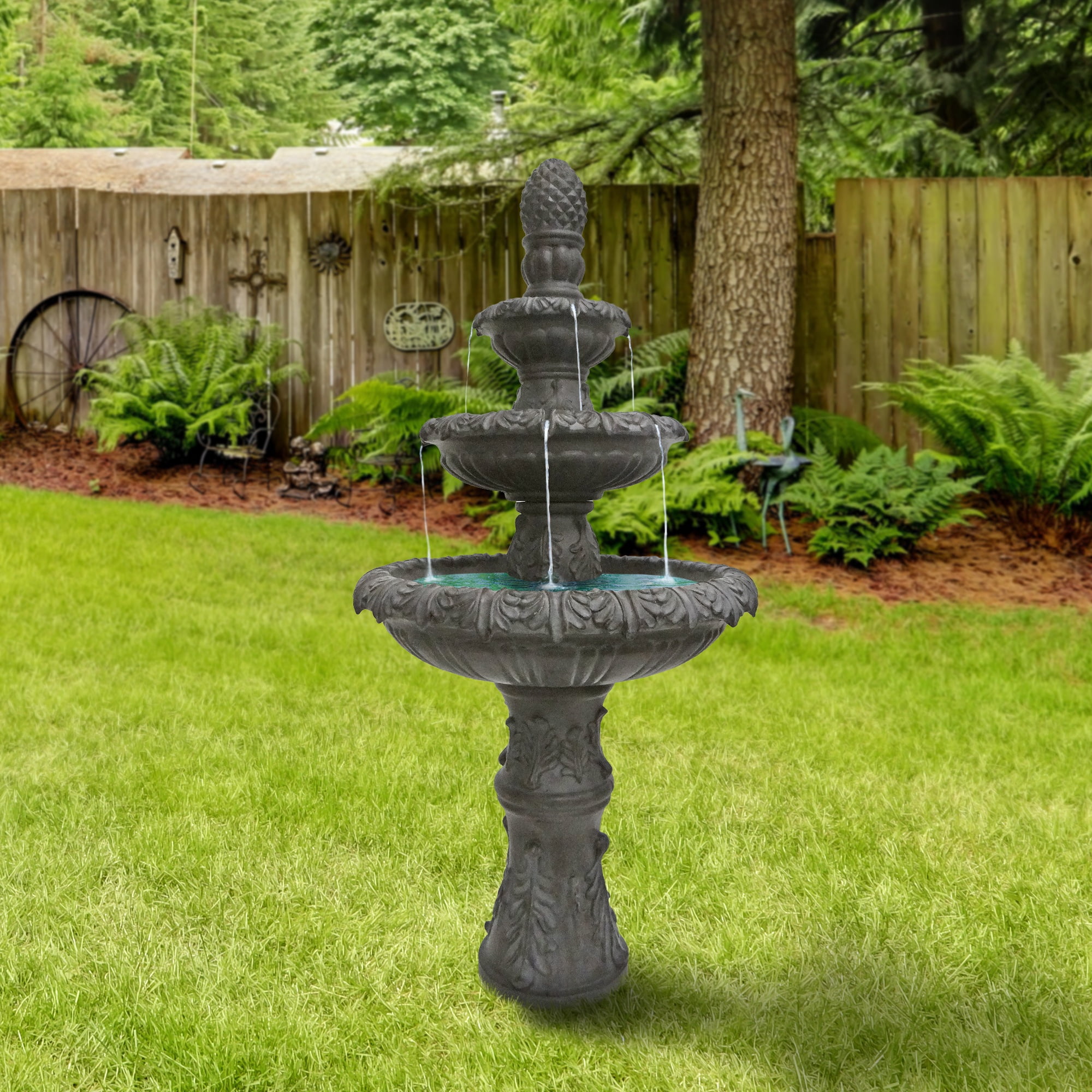 Northlight 57" Brown Three Tier Leaf Design Outdoor Garden Fountain