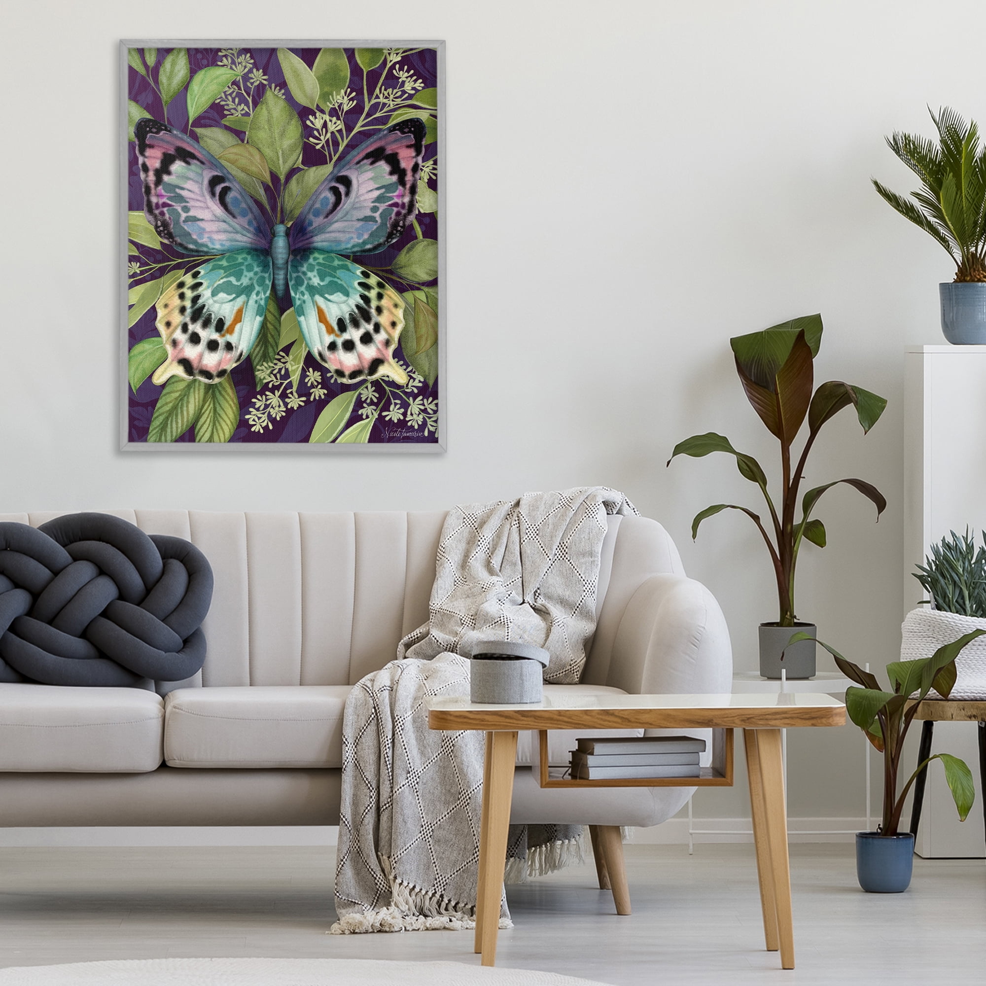Stupell Industries Midnight Garden Butterfly Gray Framed Giclee Art, design by Nicole Tamarin