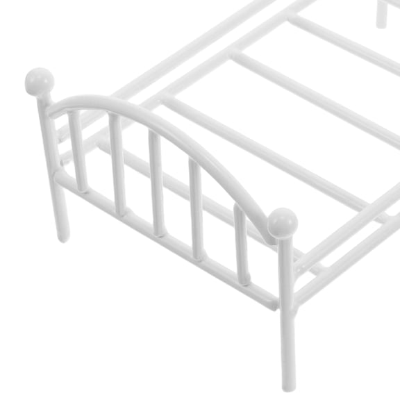 Raindrops Miniature Iron Doll Bed with Metal Frame Flower Pot Holder for Dollhouse Furniture and Mini House Decoration