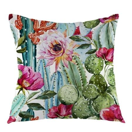 Camelia Rose - Tayyakoushi Cactus Flower Rose Throw Pillow Cover Watercolor Pillow Case Square Cushion Cover for Sofa Couch Home Car Bedroom Living Room Decorative 18