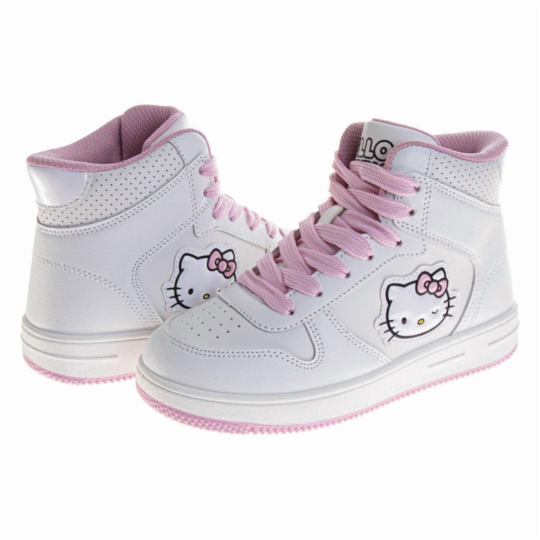 Hello Kitty Girls High Top Sneakers Lace Up (Big Kid), White Pink, Size: 13