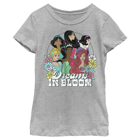Girl's Disney Princesses Dreams in Bloom  Graphic Tee Athletic Heather Large