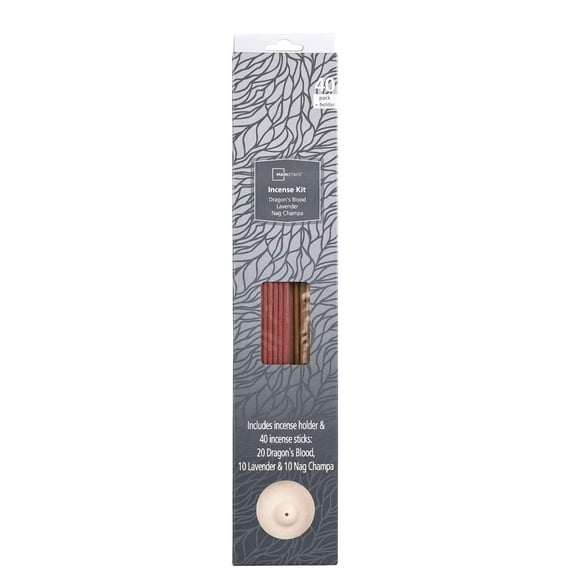 Mainstays Incense Kit, Dragon's Blood, Lavender, Nag Champa Fragrances (Grey), 40 Pack with Holder