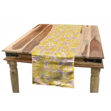 Flower Table Runner, Hand Drawn Romantic Yellow Roses Blooming in Spring Season Floral Arrangement, Dining Room Kitchen Rectangular Runner, 3 Sizes, by Ambesonne
