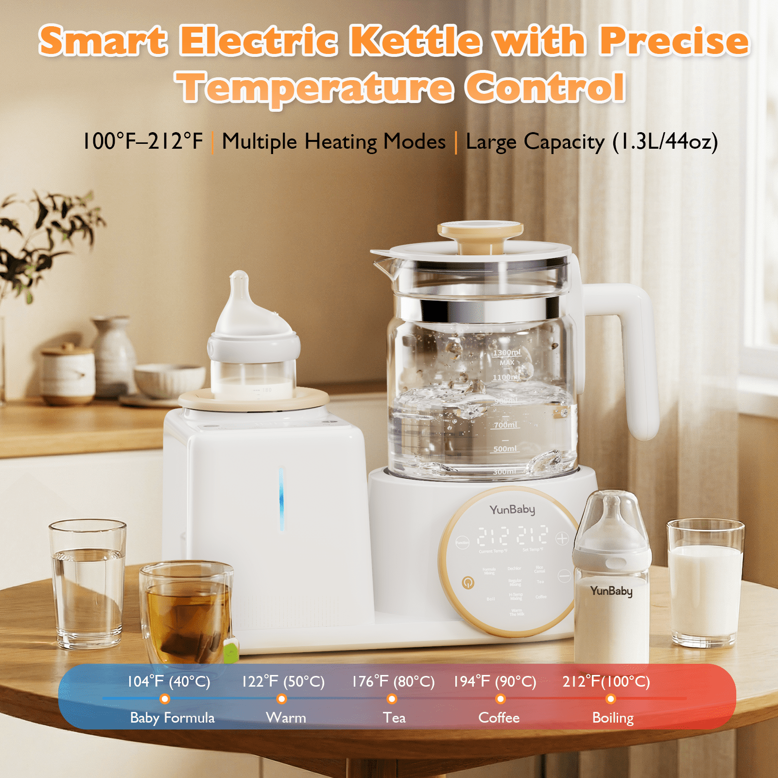 YunBaby 2-in-1 Baby Bottle Warmer & Formula Maker with Electric Kettle, Automatic Rotating Bottle Shaker, Fast Heating Water Warmer with Temperature Control for Formula, Breastmilk & Night Feeding
