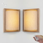 FSLiving Remote Control Up&Down Light Rechargeable Battery Wall Hanging Wireless Wall Lamp,Color Changing Dimmable,Timer with Linen for Rustic Artwork Home Indoor DIY Project,Frame Lightbox - Set of 2