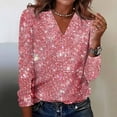 thumbnail image 3 of Sequin Holiday Tops for Women Party Night V Neck Sparkly Long Sleeve Top Glitter New Years Eve Tops Pink 2XL, 3 of 7