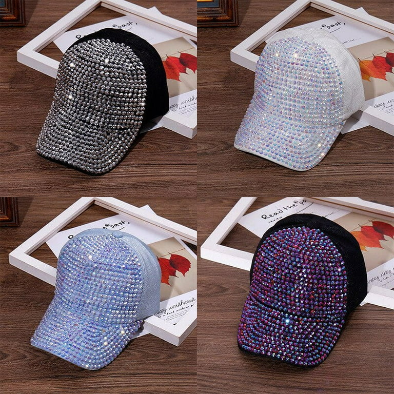 LABANCA Women's Bling Rhinestone Sun Hat - Glitter Sequin Baseball Cap With Lace, Adjustable Back (Medium)
