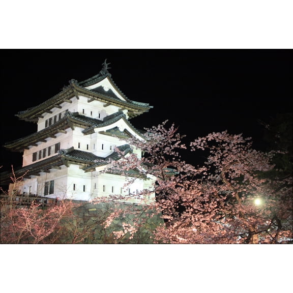 24"x36" Gallery Poster, Hirosaki Castle with cherry blossoms
