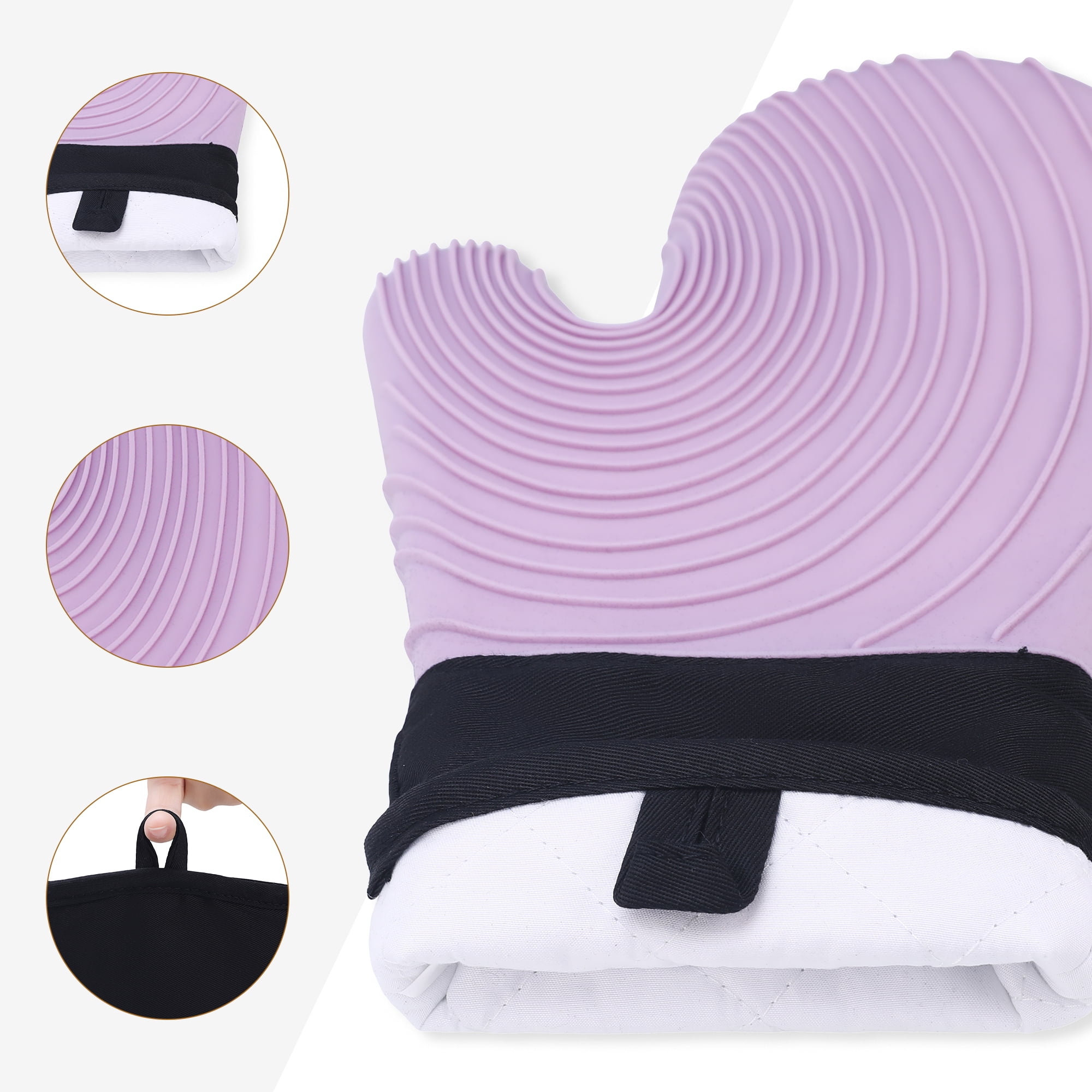 Unique Bargains Cotton Oven Mitts Heat-Resistant Cooking Gloves Purple 13.4x7.1inch