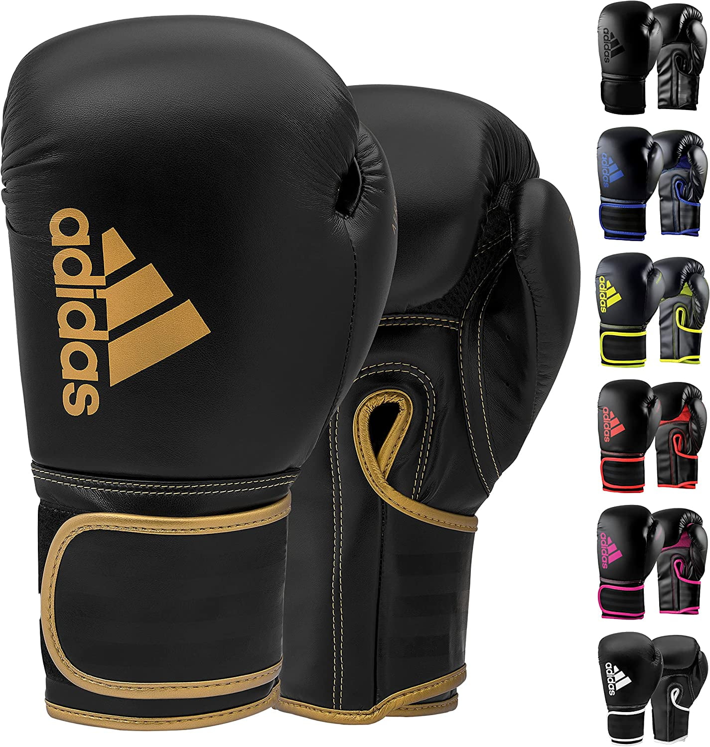 Adidas Hybrid 80 Boxing Gloves, pair set - Training Gloves for Kickboxing -  Sparring Gloves for Men, Women and Kids - Black/Gold, 6 oz