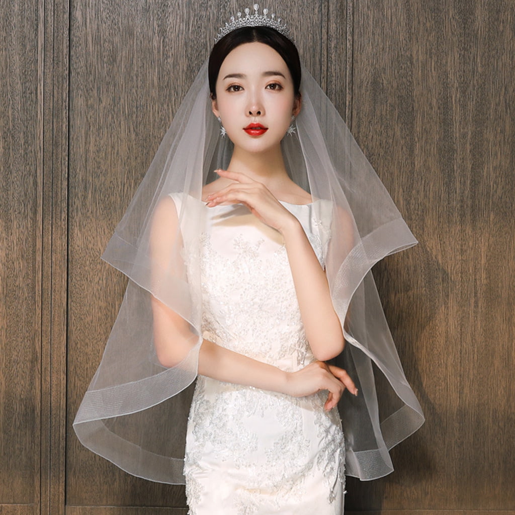 Bridal Veil with Comb 2 Tier Short Sheer Tulle Longest 31.5