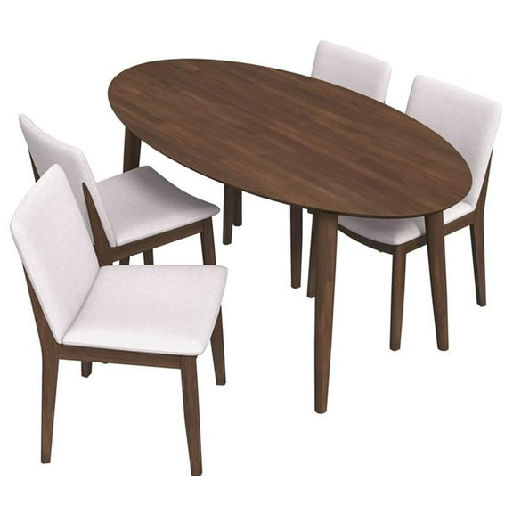 Kenza Mid Century Modern Kitchen Table and Beige Fabric Chairs for 4