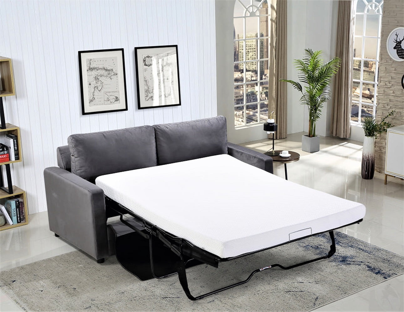 Uspridefurniture Borland 70'' Velvet Square Arm Sofa Bed,Gray